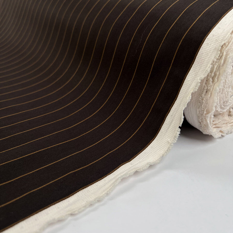 Pinstripe Brown Cotton Elastane Stretch Woven Shirting Fabric Roll