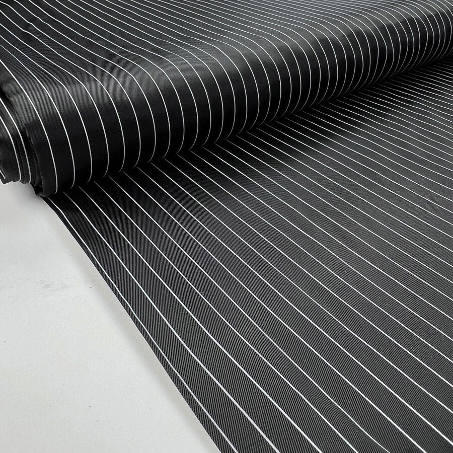 Pinstripe Lining Black White Polyester Viscose Satin Dress Fabric Bolt