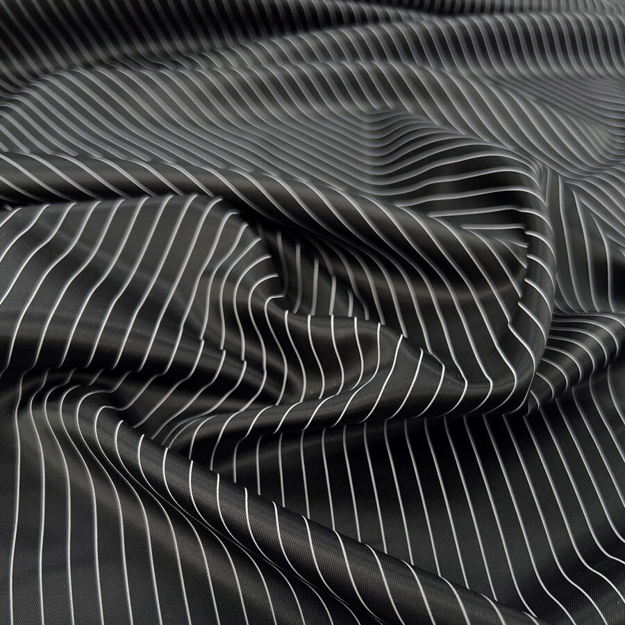 Pinstripe Lining Black White Polyester Viscose Satin Dress Fabric
