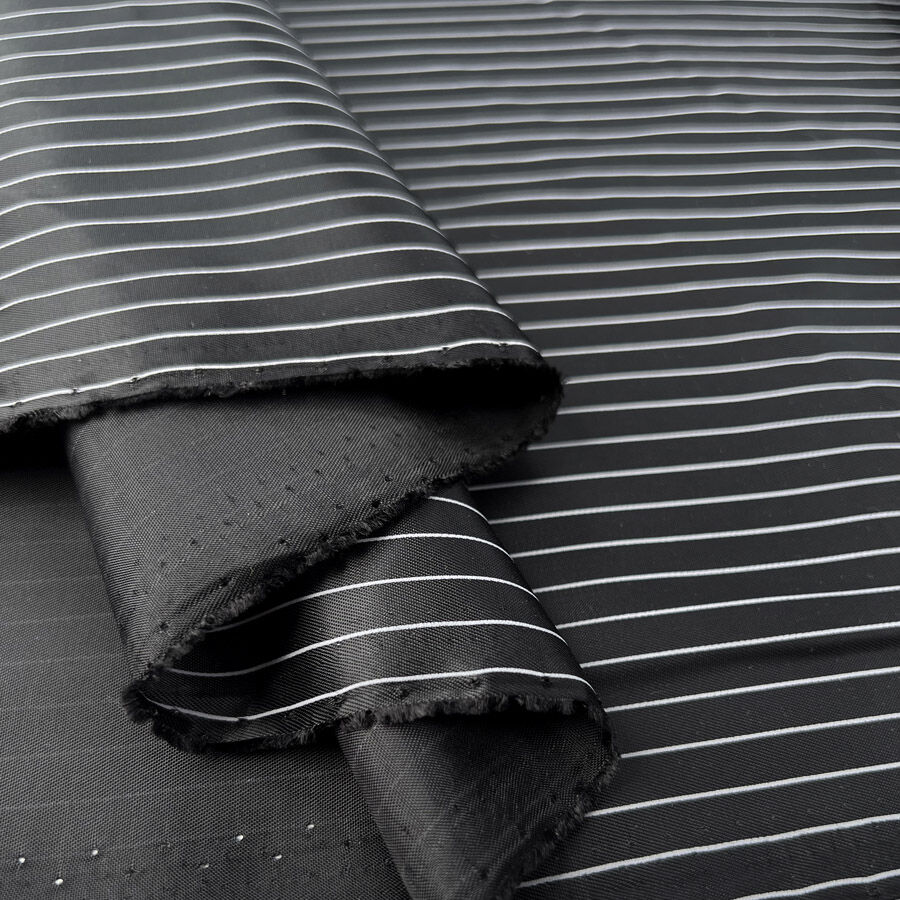 Pinstripe Lining Black White Polyester Viscose Satin Dress Fabric Fold