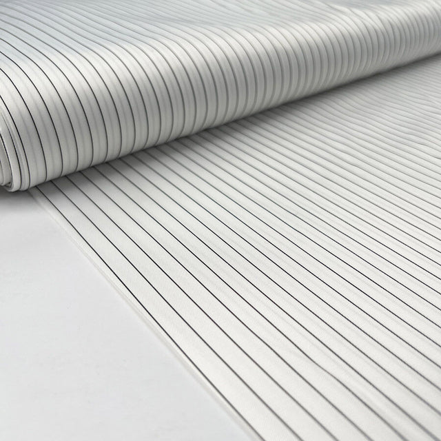 Pinstripe Lining White Black Polyester Viscose Satin Dress Fabric Bolt