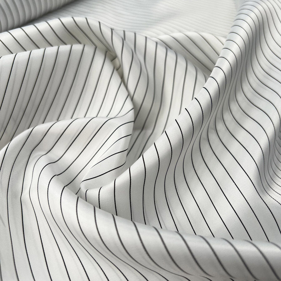 Pinstripe Lining White Black Polyester Viscose Satin Dress Fabric