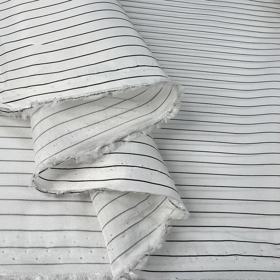 Pinstripe Lining White Black Polyester Viscose Satin Dress Fabric Fold