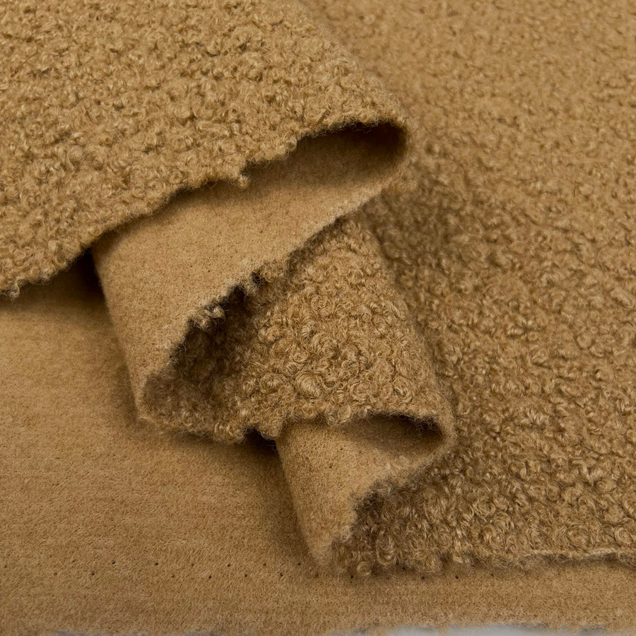 Plain Tan Brown Luxury Heavy Boucle Coating Fabric Fold