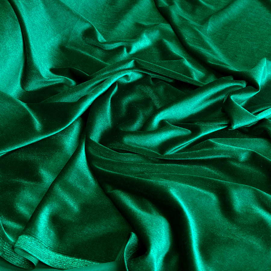 Plain Velour Dress Fabric  Roxy Stretch Velvet Emerald Cu2