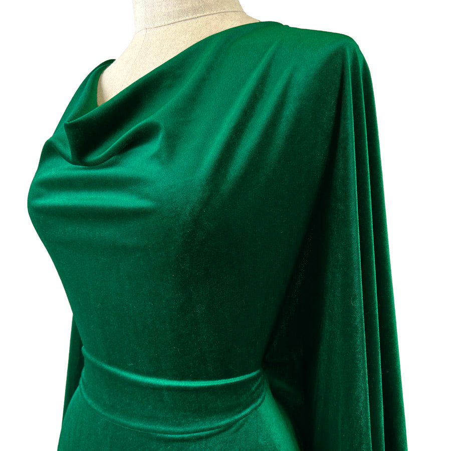 Plain Velour Dress Fabric  Roxy Stretch Velvet Emerald Side