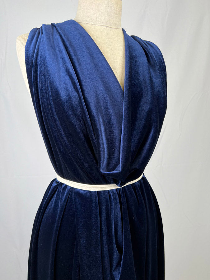 Plain Velour Dress Fabric  Roxy Stretch Velvet Navy Side
