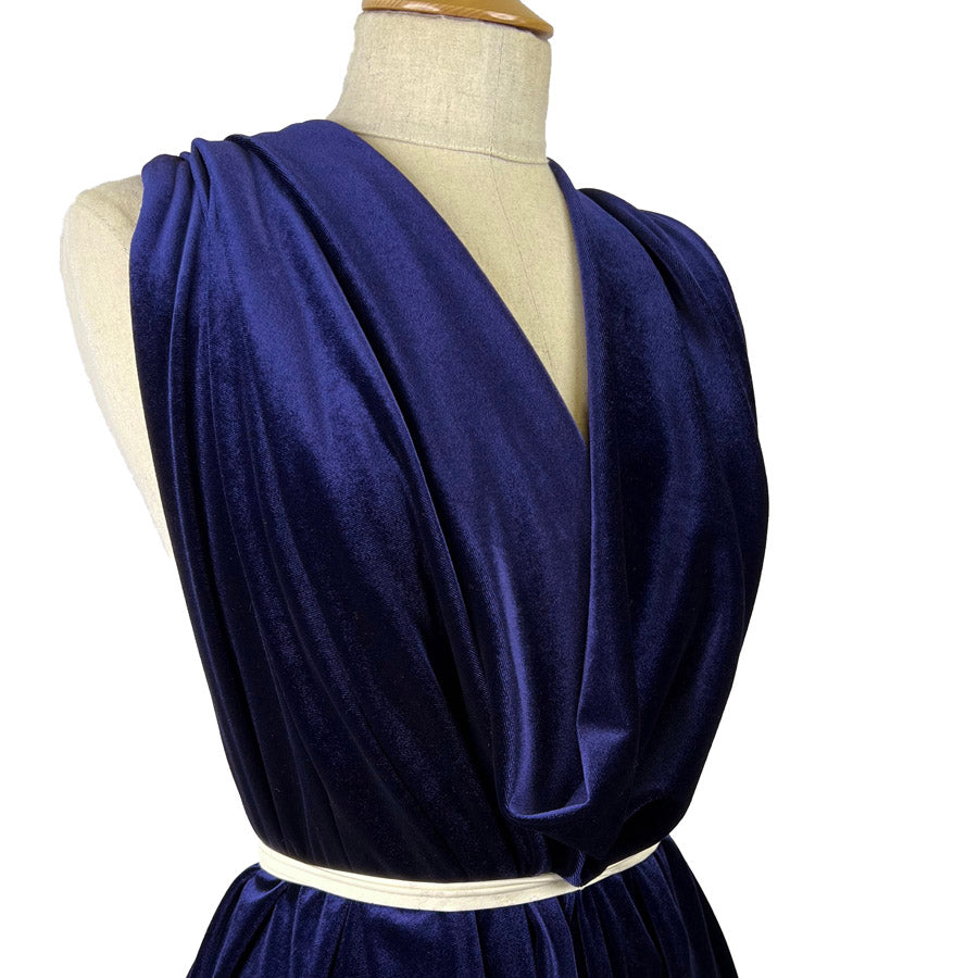 Plain Velour Dress Fabric  Roxy Stretch Velvet Navy Side2