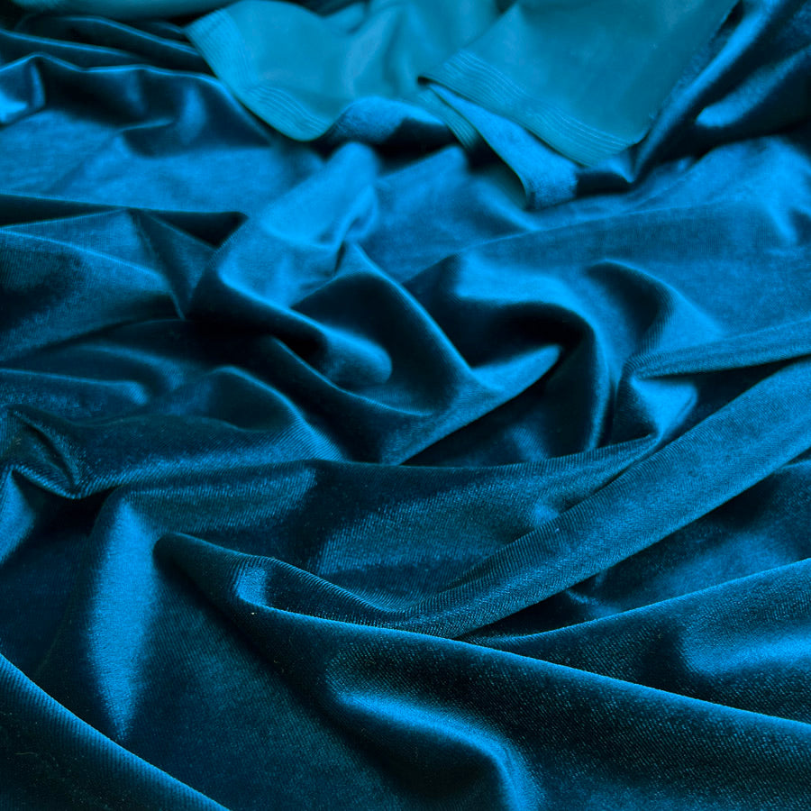 Plain Velour Dress Fabric  Roxy Stretch Velvet Peacock