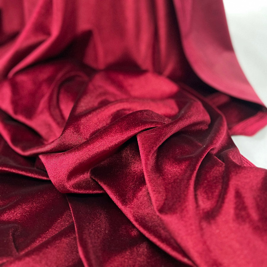 Plain Velour Dress Fabric  Roxy Stretch Velvet Wine Cu3