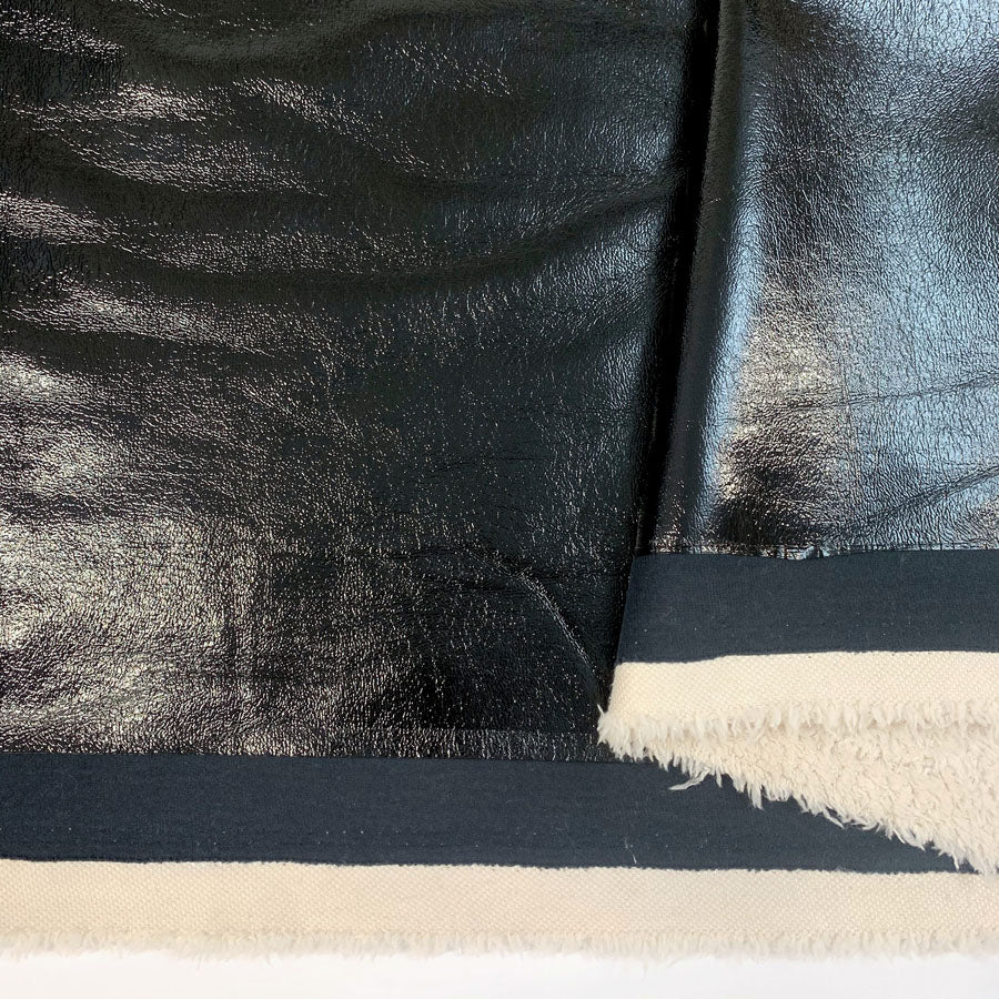Pleather Teddy Fur Lined Faux Leather Fabric Close Up Fabric Photo 2