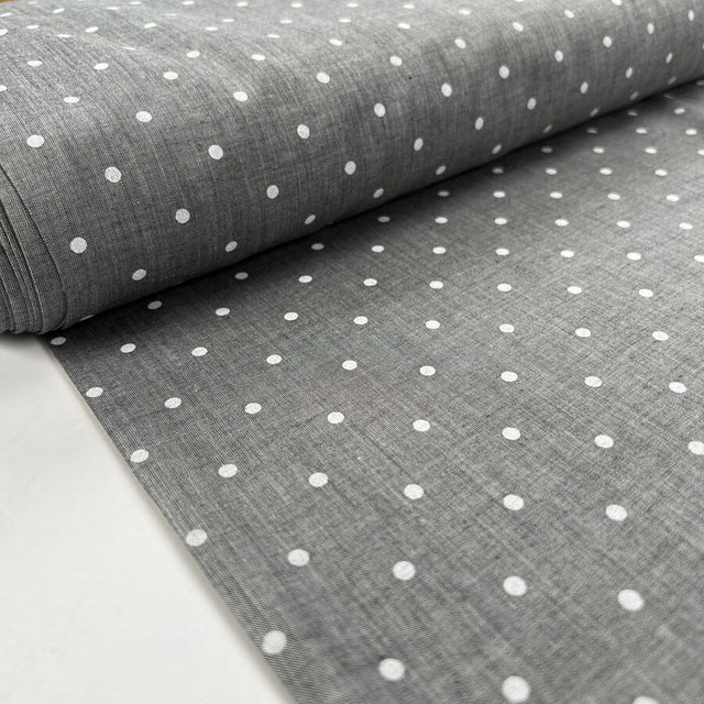 Polka Lawn Grey White Cotton Silver Woven Dress Fabric Bolt