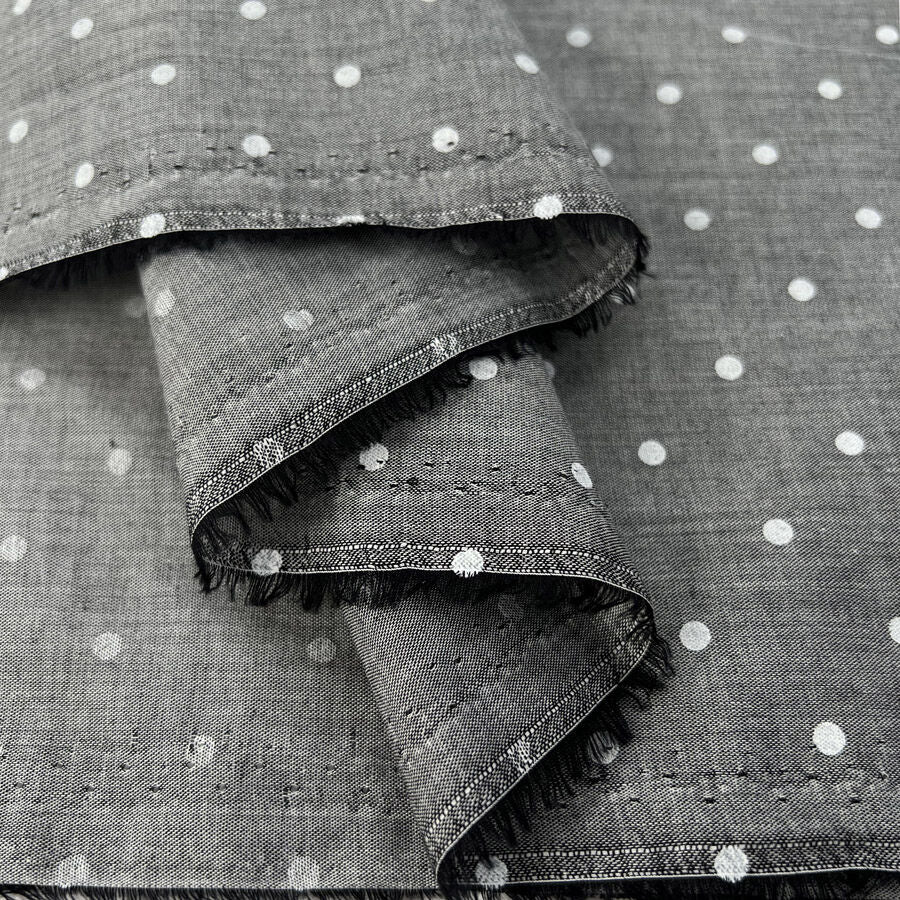 Polka Lawn Grey White Cotton Silver Woven Dress Fabric Fold
