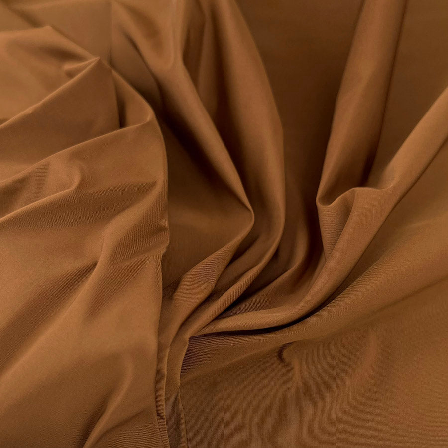 Poly cotton memory shirting fabric brown tobacco road cu