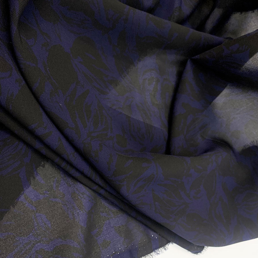 Polyester Chiffon Dress Fabric Indogo Black Midnight Chance Close Up