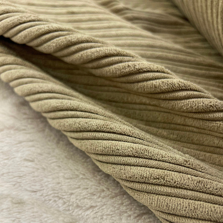 Polyester Corduroy Fleece Fabric Fur Lined Cord Beige Cu2