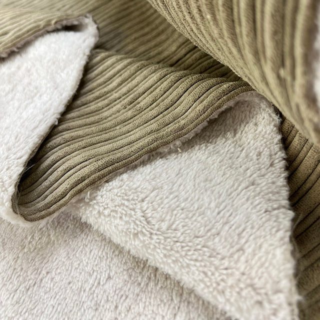 Polyester Corduroy Fleece Fabric Fur Lined Cord Beige Fold