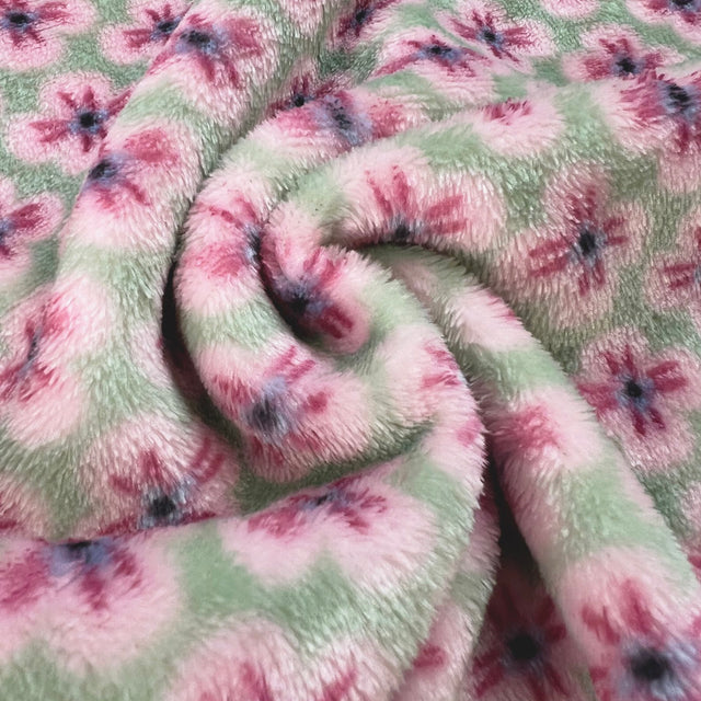 Polyester Double Sided Cuddles Fleece Fabric Pistachio Flowers