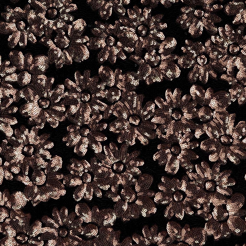 Polyester Elastane Net Velvet Fabric Bronzed Glitz Floral Sequins