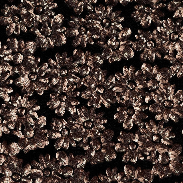 Polyester Elastane Net Velvet Fabric Bronzed Glitz Floral Sequins