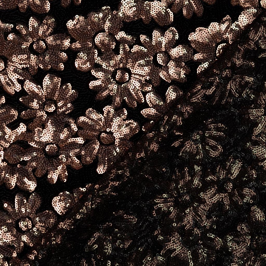 Polyester Elastane Net Velvet Fabric Bronzed Glitz Floral Sequins Fold