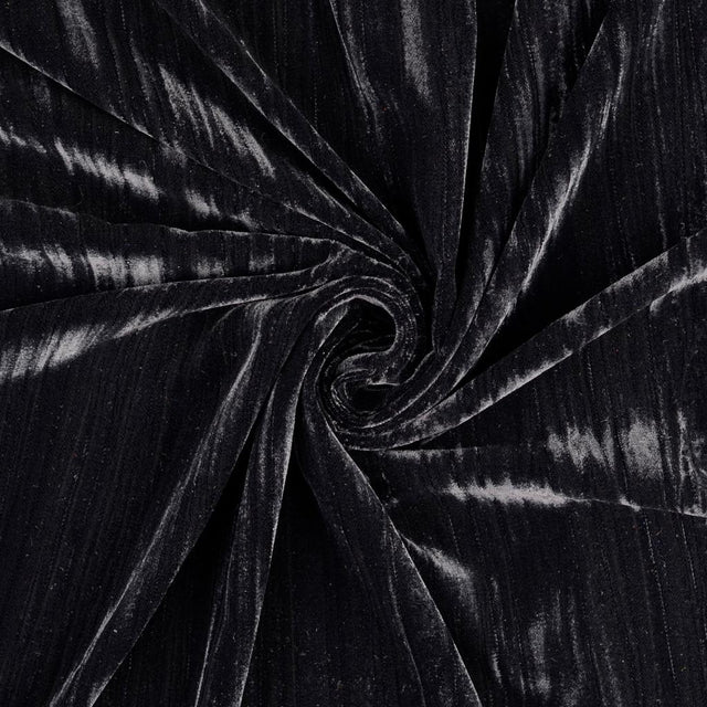 Polyester Evening Wear Fabric Noir Luxe Crushed Velvet Twist