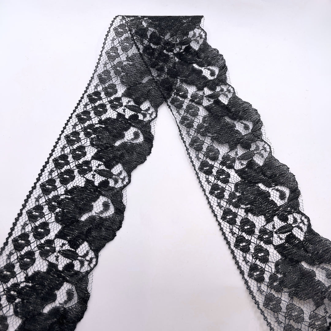 Polyester Flat Lace Trim Claire Black Fold