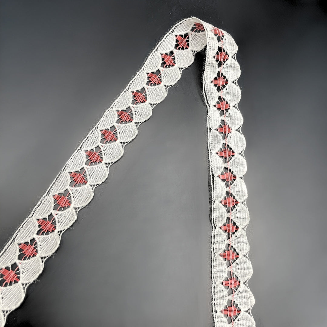 Polyester Flat Lace Trim Ella Red Fold
