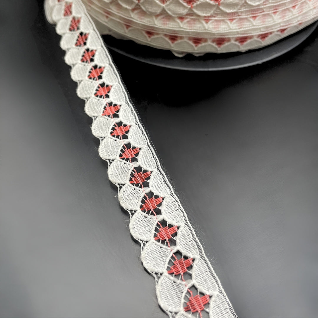 Polyester Flat Lace Trim Ella Red Roll
