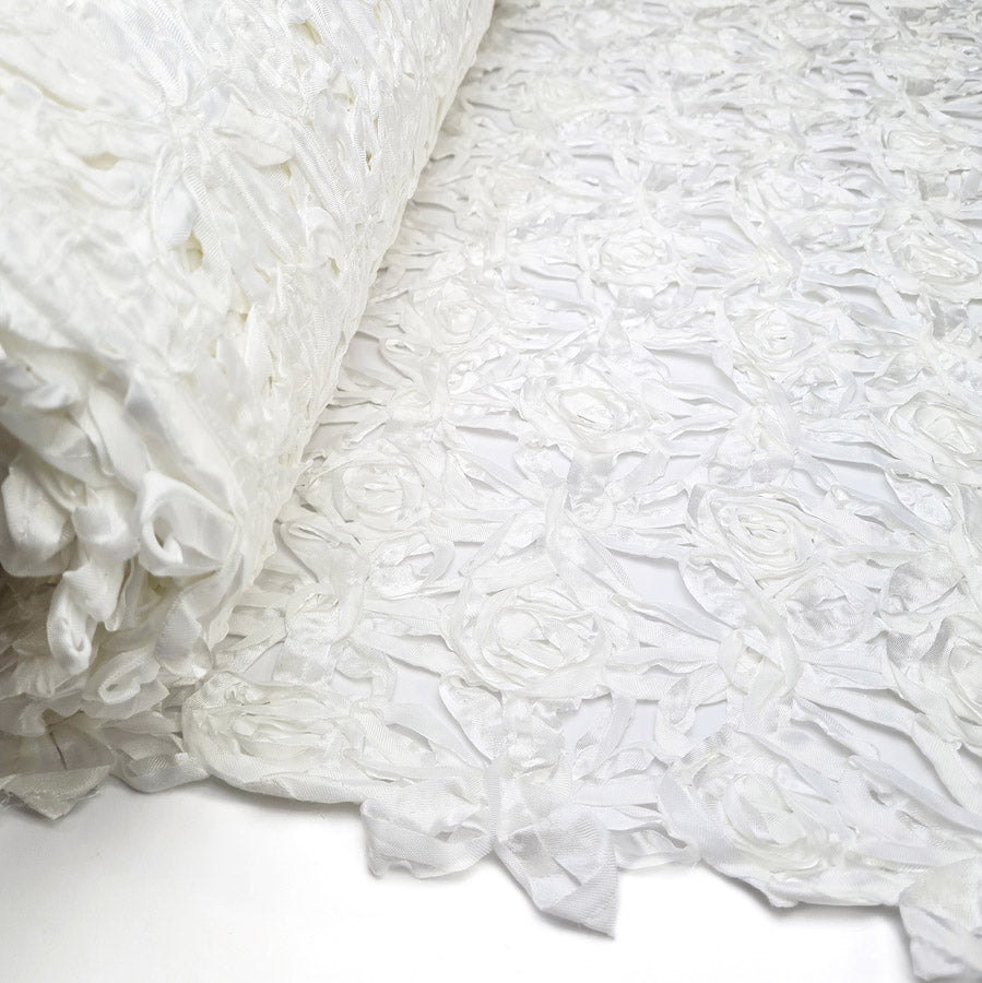 Polyester Ribboned Lattice Fabric Ivory Something New Roll