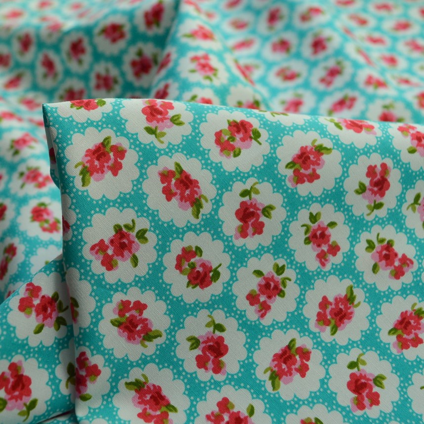 Poplin Print Aqua Delight Floral Cotton Cu