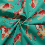 Poplin Print Carpe Diem Koi Carp Fish Print Aqua Cotton Dress And Craft Fabric Cu D