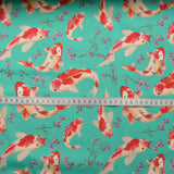Poplin Print Carpe Diem Koi Carp Fish Print Aqua Cotton Dress And Craft Fabric S