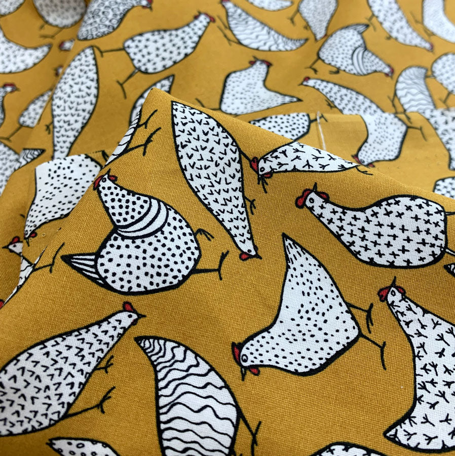 Poplin Print Chicken Mustard Cotton Floral Dress Fabrics Cu