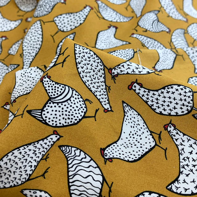 Poplin Print Chicken Mustard Cotton Floral Dress Fabrics Cu