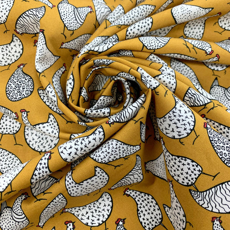 Poplin Print Chicken Mustard Cotton Floral Dress Fabrics Cud