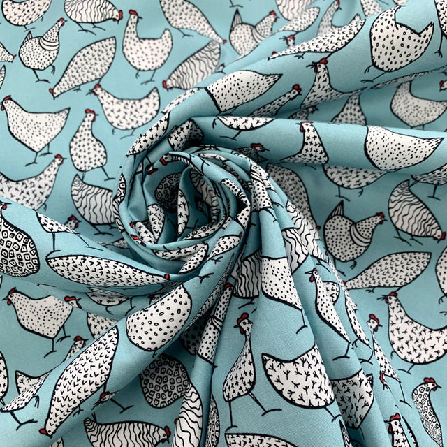 Poplin Print Chicken Turquoise Cotton Floral Dress Fabrics Cud