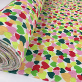 Poplin Print Colourful Hearts Green Multi Coloured Hearts On A White Ground Roll
