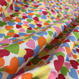 Poplin Print Colourful Hearts Red Multi Coloured Hearts On A White Ground Fold