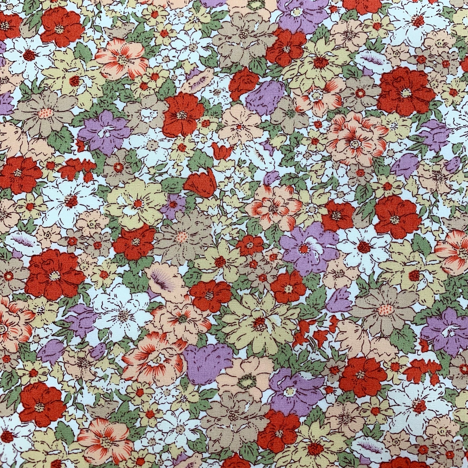 Poplin Print Country Garden Coral Cotton Floral Dress Fabric S