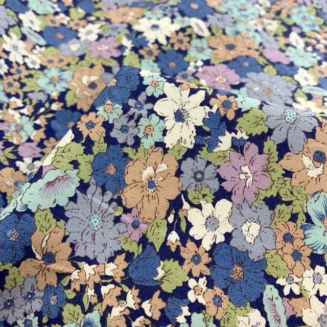 Poplin Print Country Garden Navy Cotton Floral Dress Fabric Cu