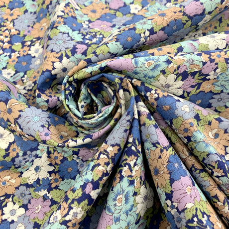 Poplin Print Country Garden Navy Cotton Floral Dress Fabric Cud
