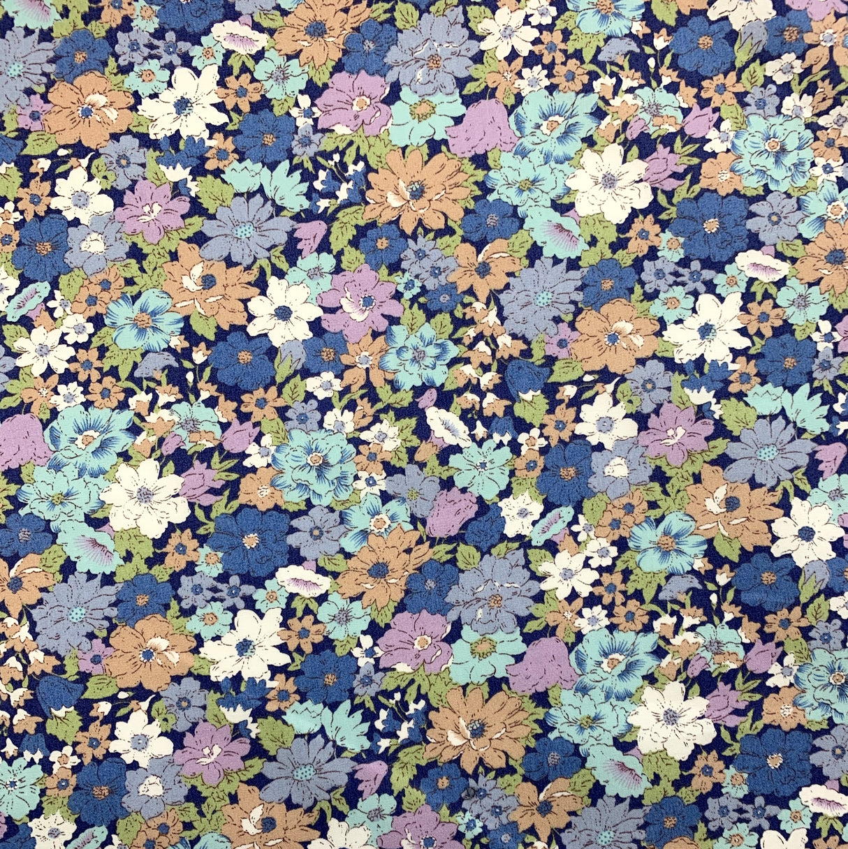 Poplin Print Country Garden Navy Cotton Floral Dress Fabric S