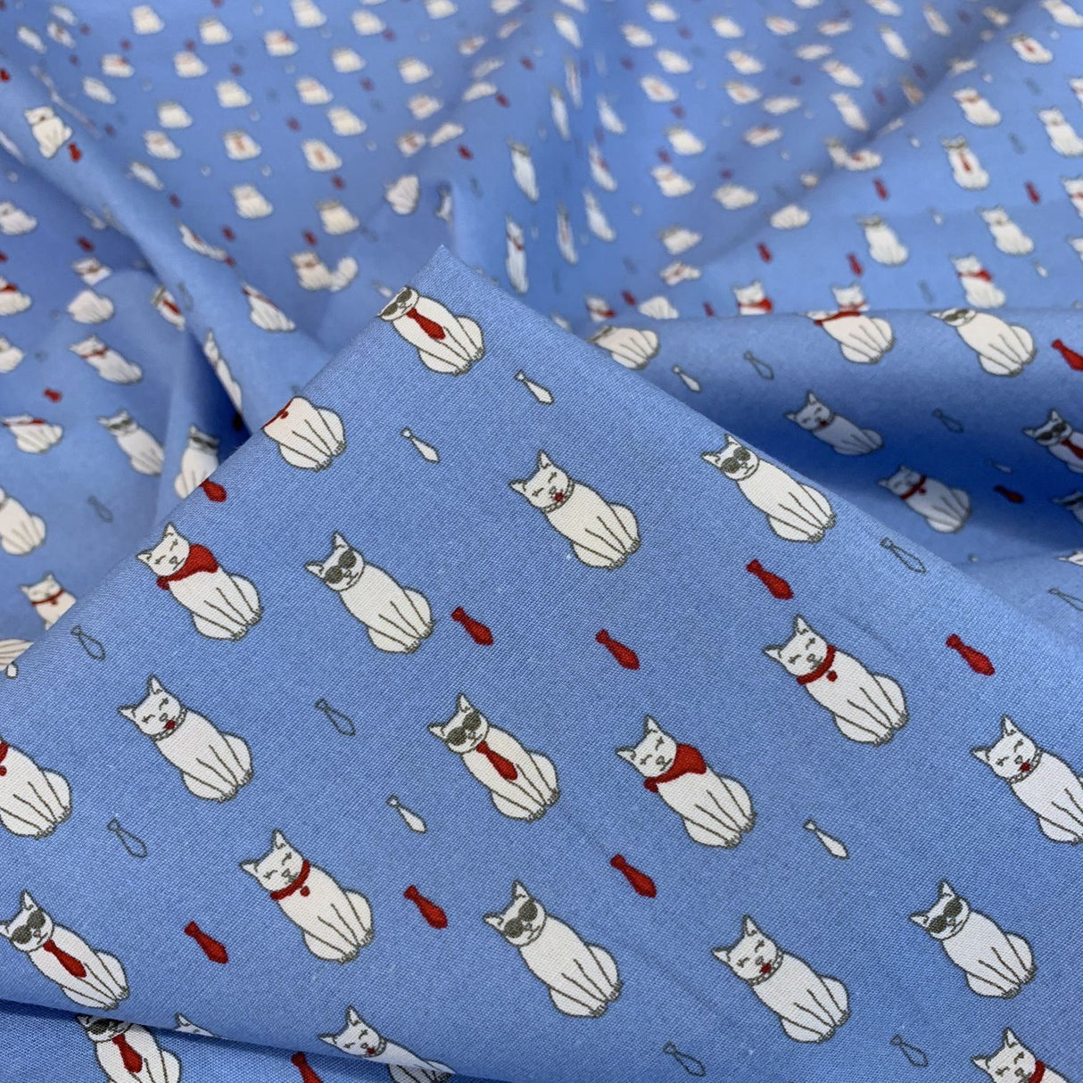 Poplin Print Formal Feline Denim Cotton Poplin Fabric Cu