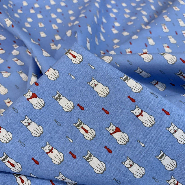Poplin Print Formal Feline Denim Cotton Poplin Fabric Cu