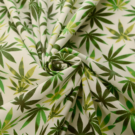 Poplin Print Hemp Green Cannabis Leaf Dress Fabric Cud