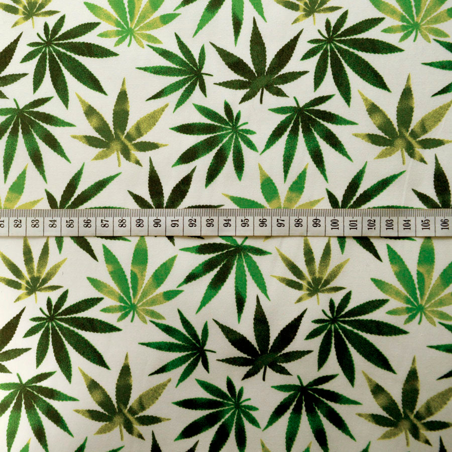 Poplin Print Hemp Green Cannabis Leaf Dress Fabric S