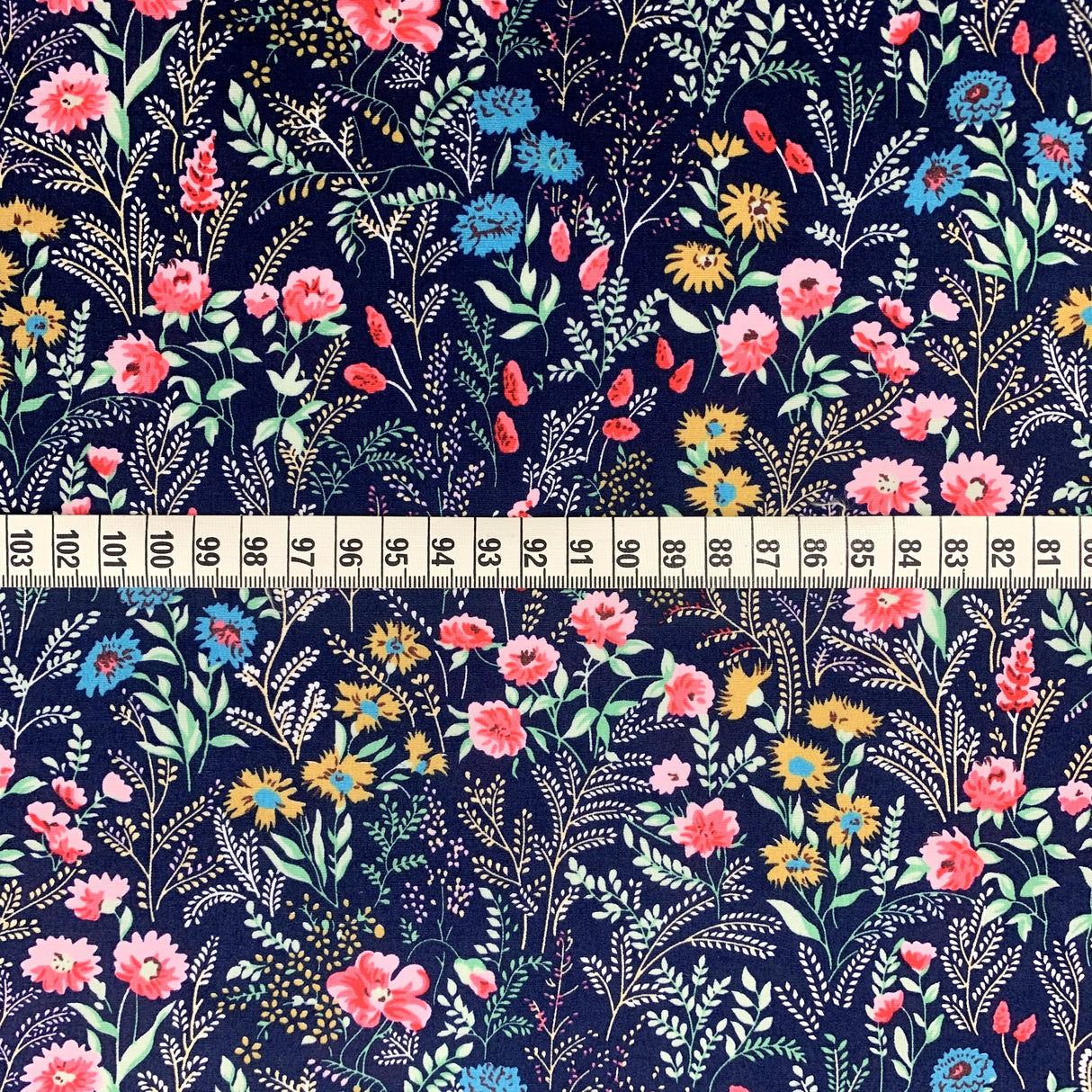 Poplin Print La Belle Cotton Floral Navy Dress Fabric S
