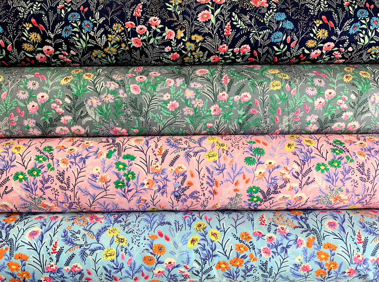 Poplin Print La Belle Cotton Floral Navy Grey Pink Turquoise Group Ccfd5F08 Bc29 4789 Be22 Df91B6797Fbf