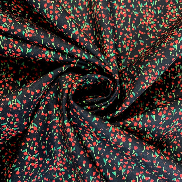 Poplin Print Meadow Red Floral Cotton Poplin Fabric Cud